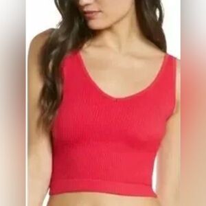 Free People Intimately Solid Ribbed Brami Crop Tank Berry M/L